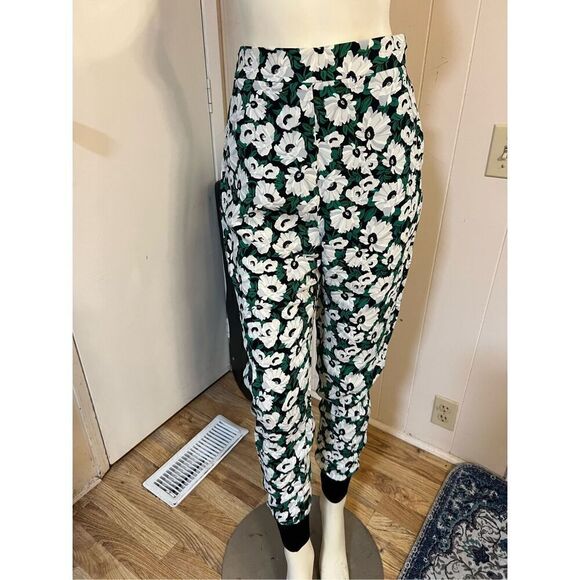 Stella McCartney Green Floral Elastic Back Skinny Viscose Pants w/tapered Ankles - Picture 6 of 16